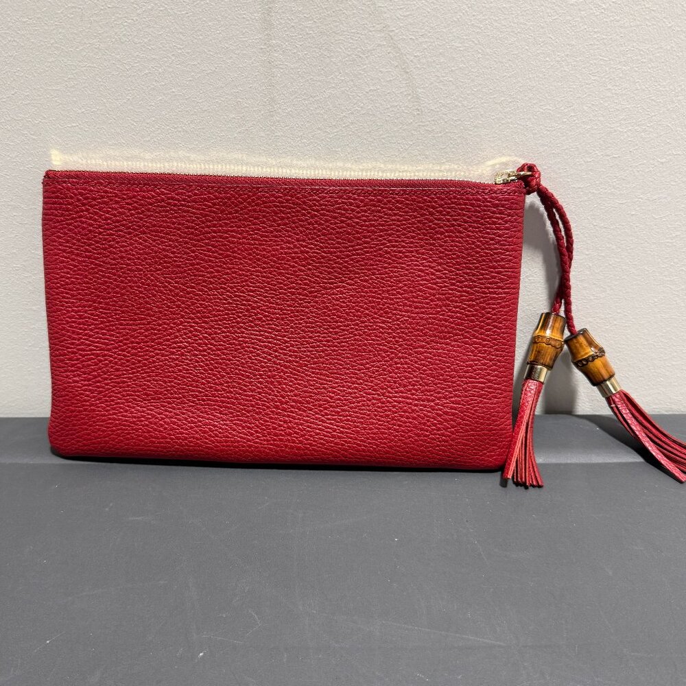 Gucci Red Leather Bamboo Clutch - Picture 2 of 6